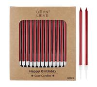 BEAN LIEVE 30 candele lunghe e sottili metallizzate per compleanno, candele per torte, feste di compleanno, decorazioni per matrimoni, candele per feste, decorazioni per torte (rosse)