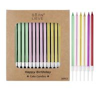 BEAN LIEVE 30 candele lunghe e sottili metallizzate per compleanno, candele per torte, feste di compleanno, decorazioni per matrimoni, candele per feste, decorazioni per torte (colorate)