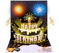 BEAN LIEVE Biglietti di compleanno pop-up 3D aggiornati, fuochi d'artificio, musica e luce, biglietti di buon compleanno fai da te, regalo con busta e nota per donne, uomini, bambini, mamma, papà