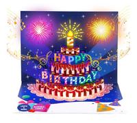 BEAN LIEVE Biglietto di auguri di compleanno con fuochi d'artificio, luci a LED e musica con torta di compleanno soffiabile, biglietto di auguri pop-up 3D, regalo di buon compleanno per donne, uomini