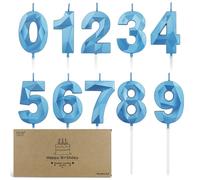 BEAN LIEVE Candele numerate da 0 a 9, confezione da 10 candele di compleanno con taglio diamante, candele per torte, decorazioni per torte per 1° - 98° compleanno, foto, feste (blu)