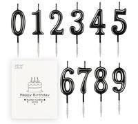 BEAN LIEVE - Candele numeriche per torta di compleanno, numero 0-9 utilizzate per decorare torte per feste di compleanno e anniversari di matrimonio (nero)