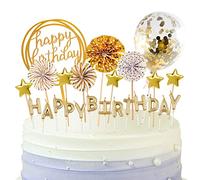 Bean LIEVE - Set di candele di compleanno, decorazione per torta con candele, coriandoli, stelle e cupcake a ventaglio, 12 pezzi, decorazione per torta di compleanno (oro)