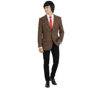 Bean Man - Set costume classico da commedia britannica, giacca in tweed, camicia bianca frontale, cravatta rossa e parrucca nera, divertente novità per Halloween o feste, taglia L/XL