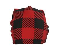 Beanie Cappelli Buffalo Plaid Red Black Berretto da Uomo Morbido Multifunzione Bici Cappello, per Donna, Sport, Escursionismo, 56-62cm