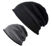 Beanie Uomo e Donna in 100% Cotone Organico, Elegante Cuffia Chirurgica & Chemio Unisex, Cappello Uomo per Pelle Sensibile Invernale Ed Estivo Nero E Grigio Scuro