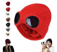 Beanie with Goggles,Winter Unisex Fleece Lined Goggle Knitted Beanie Hat