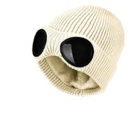 Beanie with Goggles,Winter Unisex Fleece Lined Goggle Knitted Beanie Hat