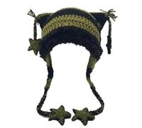 Beanies Cat Beanie Y2k Beanie Goth Knit Hat Grunge Crochet Cappelli per Le Donne y2k Accessori, Nero Verde, M