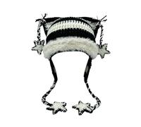 Beanies Cat Beanie Y2k Beanie Goth Knit Hat Grunge Crochet Cappelli per Le Donne y2k Accessori, Nero, Bianco, M