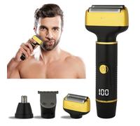 Beanify Rasoio elettrico per uomo e donna, 3 in 1, da viaggio, senza fili, ricaricabile, indolore, con display a LED, impermeabile, per viso, naso, orecchie, peli (nero)