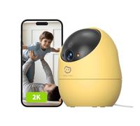Beans View 2K 3MP Telecamera di Sicurezza per Interni, 360 Sorveglianza, 2.4GHz WiFi, Visione Notturna a Colori, Bambino/Animale Domestico/Gatto/Cane, Rilevamento umano, Compatibile Alexa D210, Giallo