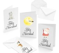 Bear and Bee Set di 30 Tarjetas de Navidad en Español A6 con Sobres Blancos - Felicitaciones Navideñas Elegante para Fiestas y Regalos