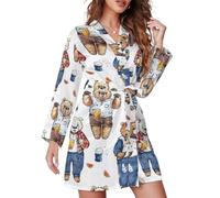 Bear and Beers - Accappatoio corto da donna, manica lunga, scollo a V, cam