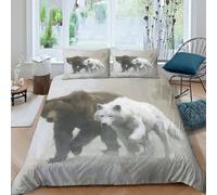 bear and wolf paintingSet Di Copripiumino microfibra morbida 3 pezzi motivo 3D con cerniera wildlife art copripiumino con federe morbida ultra morbido for coppie Double（200x200cm）