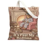 Bear Canvas Tote Bag per le donne, accogliente fantasioso caminetto libri autunno caldo beige lavabile riutilizzabile borse tote quotidiane idee per, Beige caldo., 13x15 Inch, Orso