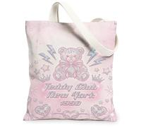 Bear Canvas Tote Bag per le donne, giocoso fantasioso fulmine stelle nessuno pesca lavabile riutilizzabile grafica tote bag idee per Fa, Pesca, 13x15 Inch
