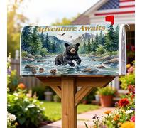Bear - Coperture magnetiche per cassette postali, decorazioni per cassette postali per esterni, rustiche, fiume, colore verde, 53 x 64 cm
