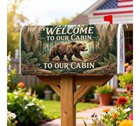 Bear - Coperture magnetiche per cassette postali, rustiche, alberi di pino, tronchi autunnali, copertura per cassetta della posta, decorazione da giardino e cortile, 45,7 x 53,7 cm