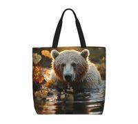 Bear Crossing The River Borsa Per Il Trasporto Riutilizzabile Borsa Spesa Impermeabile Borsetta Per Ufficio Viaggi Picnic