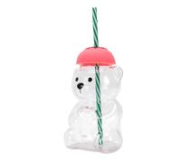 Bear Cup Tazza da Bere a Forma di Orso in Vetro Borosilicato Alto da 20 Once con Cannuccia, Bella Bottiglia a Forma di Orso per caffè Freddo e Cioccolata Calda (Tappo in silicone alla fragola)