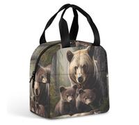 Bear Family - Borsa termica per il pranzo, a tenuta stagna, per lavoro, viaggi, attività all'aperto
