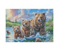 Bear Family River Forest Wildlife Wild Nature Beautiful Puzzle 300 Pezzi Rompicapo Per Ragazzi Gioco Educativo Sfida Intelligenza Creativa Idea Regalo Per Figlio A Natale 300 PCS
