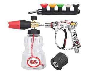 BEAR FORCE Pistola a spruzzo per idropulitrice M22-ID14 mm e 0,6 cm, connettore rapido, lancia per schiuma a neve, set da 1 l, per idropulitrice Kar-cher K1 K2 K3 K4 K5 K6 K7, lavaggio auto, pulizia
