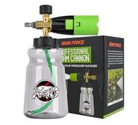 BEAR FORCE Pistola per idropulitrice in ottone (bocca larga) - Lancia per lavaggio auto con schiuma spessa regolabile a 360° + connettore rapido da 1/4, flacone da 1 l