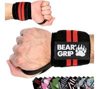 BEAR GRIP - Premium Weight Lifting Wrist Support Wraps, (Sold in pairs) (Black/Red/Edge)