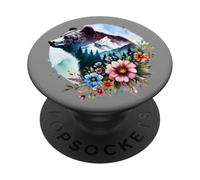 Bear Head Floral Mountain Acquerello Circle Regali PopSockets PopGrip Adesivo