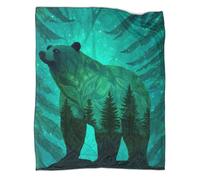 Bear in Shades of Green Against A Tree-like Background Coperta Stampata in 3D Copriletto Di Design Biancheria Da Letto in Microfibra Morbida E Calda Biancheria Da Letto Per Divano 70x80inch(180x200cm