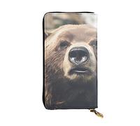 Bear In The Wild - Portafoglio lungo da donna, in pelle, con cerniera, da viaggio, porta carte di credito, Nero , Taglia unica