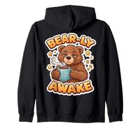 Bear-ly Sveglio Divertente Orso Stanco Bere caffè Mattina Sonno Felpa con Cappuccio