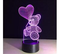 Bear Night Lights Regali per bambini Donne Mom Girls Smart Touch & Remote Control 7 Color 3D Illusion Lampada bambini luce animali Led Lampade da tavolo Palloncino orso