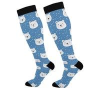 Bear Snowflake Blue Pattern Calze Compressione Graduata Calzini Alti Confortevoli Calze Contenitive Per Supporto Giri In Bici Trekking 50Cm