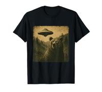 Bear Ufo Sorpreso Vintage Alien Sci-Fi Incontro Divertente Maglietta