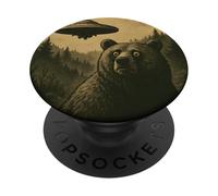 Bear Ufo Sorpreso Vintage Alien Sci-Fi Incontro Divertente PopSockets PopGrip Adesivo