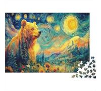 Bear Under Starry Sky Puzzles 1000 Pezzi Materiale Riciclato Vangogh Style Puzzles per Anziani Allentare La Demenza Senile Fun Gioco Per La Famiglia Activity Home 38x26cm/1000pcs
