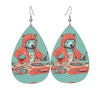 Bear Who Likes To Make Music Orecchini Da Donna Leggera Orecchini In Pelle Stampato Accessori Per Decorazioni Tutti I Giorni Cosplay