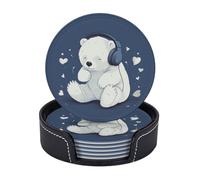 Bear Who Loves Music Set di 6 sottobicchieri con supporto in pelle sottobicchieri protezione da tavolo tappetino per tazza per bar decorazione tazza pad per tavolino da caffè cucina sala da pranzo