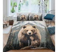 Bear wilderness sceneSet Di Copripiumino ultra microfibra 3 Pezzi stampa 3D con cerniera Wild animal art copripiumino con federe soffice ultra morbido for ragazze Single（140x200cm）