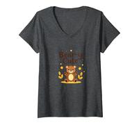 Bear-y - Adorabile Orsacchiotto a Forma di Stelle, Regalo Autunnale per Bambini Maglietta con Collo a V, Donna, Grigio Scuro, M