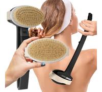 Bearback Spazzola per il corpo a secco con setole naturali, spazzola esfoliante di alta qualità per doccia o spazzolatura a secco, manico lungo pieghevole, testina rimovibile