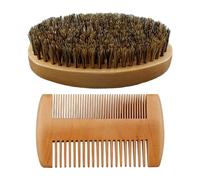 Beard Comb and Brush Set, Boar Bristle Wood Grooming Kit, Ergonomic Styling Tool for Beard Shaping, Facial Hair Care, Barber Shaving Set for Men, Softening, Detangling, Cleaning