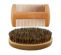 Beard Comb and Brush Set, Mustache Grooming Kit, Men Styling Accessories, Sided Firm Bristle Brush, Travel Friendly Design, for Daily Use, Home, Post Shower, Barber Prep