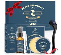 Beard Growth Kit, Oukzon, set per la crescita della barba, da uomo con rullo da bar 0,25 mm, olio per barba, balsamo per barba, forbici per la crescita della barba, set per la cura della barba, festa