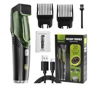 Beard Trimmer for Men - Vacuum All-in-One Groomer with 20 Length Settings, Washable Removable Blades, USB Recharge Dock, Cordless Waterproof Wet/Dry Clipper (Green)