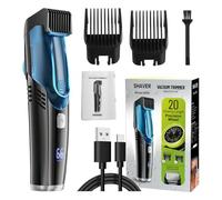 Beard Trimmer for Men - Vacuum All-in-One Groomer with 20 Length Settings, Washable Removable Blades, USB Recharge Dock, Cordless Waterproof Wet/Dry Clipper (Blue)