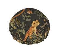 Bearded Dragon And Flower Cuffia Da Doccia Per Donna Antiscivolo Cuffia Doccia Per Capelli Elastico Cuffie Capelli Per Nuoto Spa Hotel